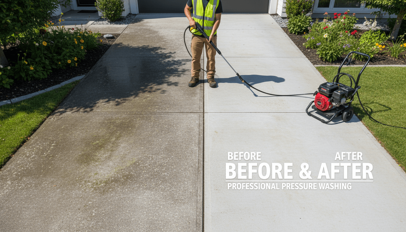Clean driveway after pressure washing service