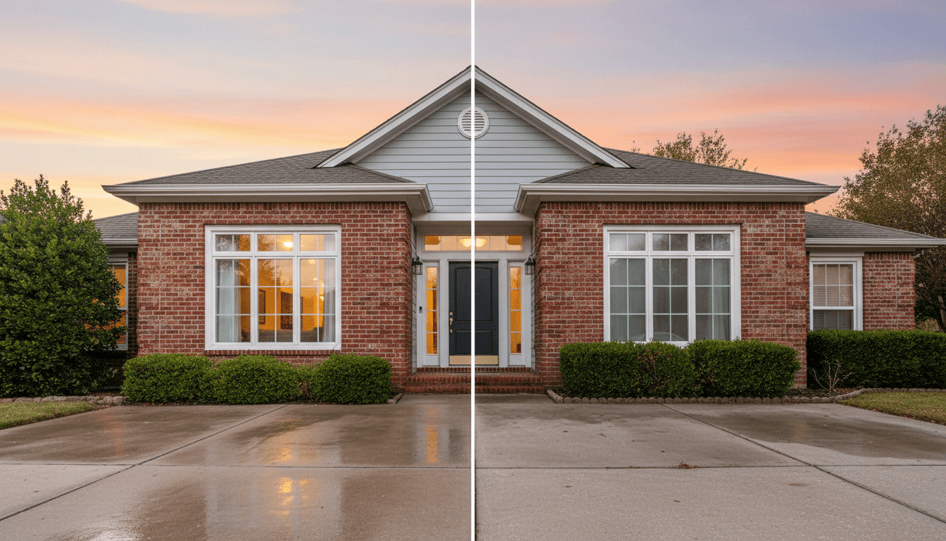 Results of professional house washing showing clean restored exterior