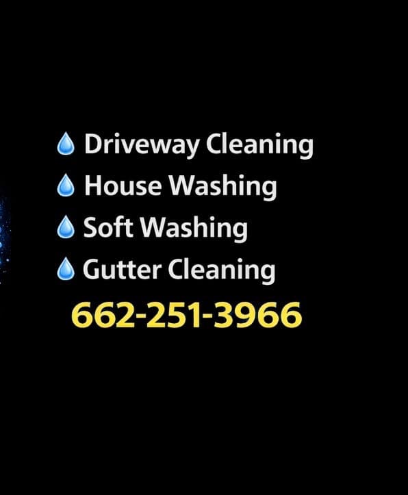 Driveway, house, soft washing, and gutter cleaning services listed with phone number 662-251-3966.